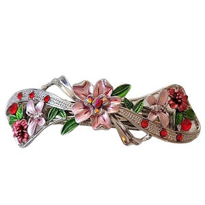 Rhinestone and Metal Butterfly and Floral Hair Clip Christmas Bride Silvertone